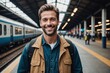 Smiling man standing at train platform