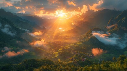 Canvas Print - Sun Shining Through Clouds in Jungle