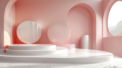 Poster - Abstract geometric background with podium for product display 3d rendering. Generative AI.