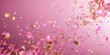 Vivid pink background with flying gold and pink confetti, festive and celebratory mood.