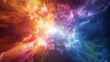 Artistic rendering of a color supernova, with radiant hues expanding from a central explosion of white light,