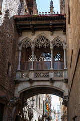 Wall Mural - Bishop's Bridge in Barri Gotic quarter of Barcelona city, Spain