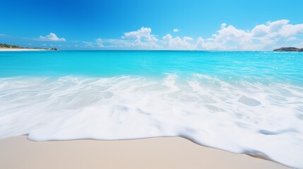 Wall Mural - The turquoise sea, the crashing waves, the clear blue sky. On the background of a white sand beach