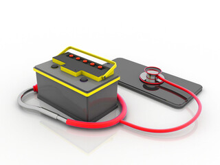 Poster - 3d rendering Transmitter WiFi with stethoscope connected invertor battery
