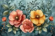 Watercolor floral illustration bouquet set - collection of green blush blue yellow pink frame, border, bouquet;