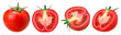 Tomatoes and half isolated, transparent PNG, PNG format, juicy, collection, set
