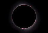 Fototapeta  - Composite early and late totality photograph displays the prominences, filaments, and flares as the moon blocked the sun during the April, 2024 total solar eclipse.