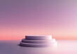 3D violet stack podium on a pink twilight sky background, Minimal style, Product mockup display