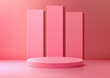 3D round pink podium sits in a room with pink walls, Product mockup display