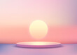 3D round pink platform with a scenic sunset in the background, Natural concept, Product mockup display