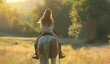Tranquil horseback ride at golden hour in nature