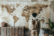 © NomadicPixels - African American Man World Map Wall Travel Adventure vintage look