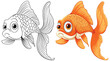 Black and white versus colored goldfish vector art