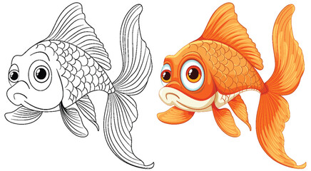 Wall Mural - Black and white versus colored goldfish vector art