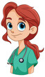 Cartoon of a smiling female nurse with stethoscope.