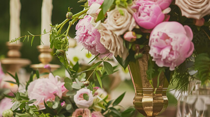 Wedding decoration with peonies, floral decor and event celebration, peony flowers and wedding ceremony in the garden, English country style