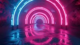 Fototapeta Przestrzenne - Neon Dreamscape A Vivid Journey Through a Tunnel of Pink and Purple Lights Generative AI