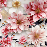 Fototapeta Storczyk - Pink floral elements, white background