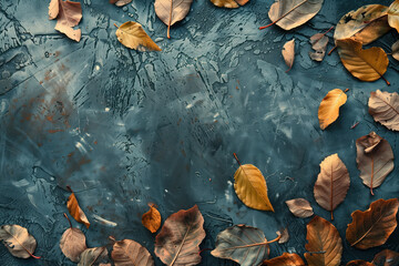 Poster - Framing made with Autumn leaves on the ground. Background image. Created with Generative AI technology.