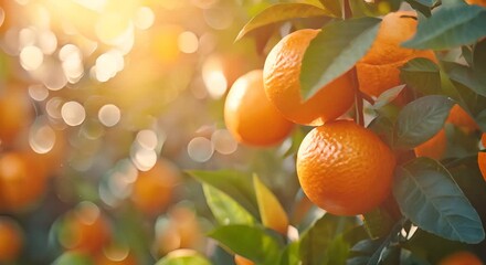 Wall Mural - Bright citrus fruits rich in vitamins, on a sunlit blurred background,