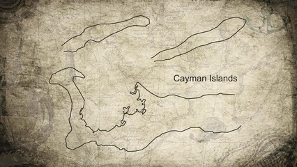 Canvas Print - Cayman Islands map drawn on a cartography background sheet of paper