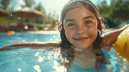 Wall Mural - The Joy of Summer A Young Girl's Delight in Swimming Generative AI