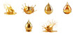golden oil drop splash isolated on white background,