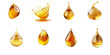golden oil drop splash isolated on white background,