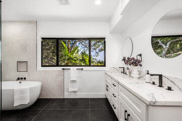 Wall Mural - Modern Hollywood Hills home bathroom in Los Angeles, California, with a remodel of an older house