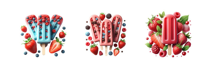 Wall Mural - Set of Popsicle, illustration, isolated over on transparent white background 