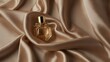 beige smooth silk satin fabric background with beautiful glass for womens perfume bottle from Generative AI