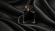 black smooth silk satin fabric background with beautiful glass for womens perfume bottle from Generative AI