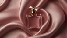 Pink Smooth Silk Satin Fabric Background With Beautiful Glass For Womens Perfume Bottle From Generative AI