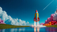 Rocket Taking Off On A Clean Background As An Illustration Of A New Business Starting And New Beginnings