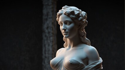 greek goddess aphrodite white smooth marble statue on plain black background from Generative AI