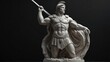 roman warrior white smooth marble statue on plain black background from Generative AI