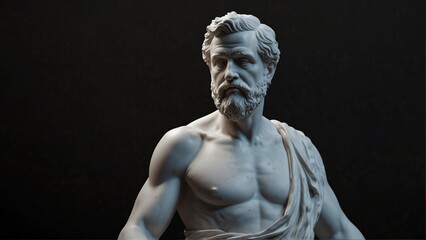  plato white smooth marble statue on plain black background from Generative AI