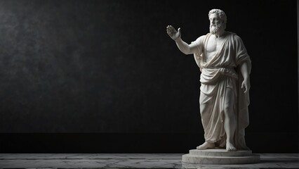 Sticker - plato white smooth marble statue on plain black background from Generative AI