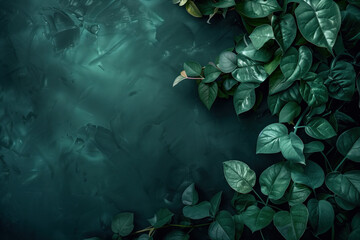 Poster - Slide background with leaves framing on a painted wall. Background image. Created with Generative AI technology.