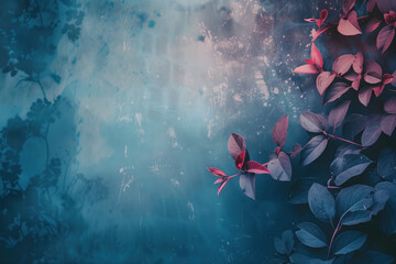 Poster - Slide background with colorful leaves framing on a painted wall. Background image. Created with Generative AI technology.