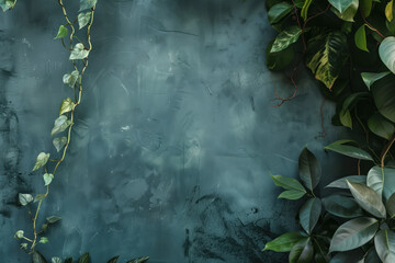 Poster - Slide background with leaves framing on a painted wall. Background image. Created with Generative AI technology.