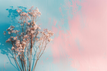 Poster - Slide background with flowers in front of a painted wall. Background image. Created with Generative AI technology.