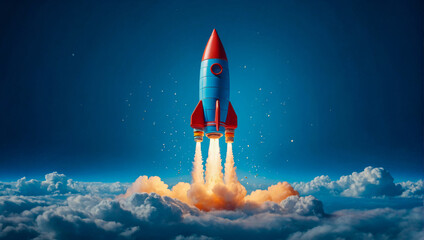 Rocket taking off on a clean background as an illustration of a new business starting and new beginnings