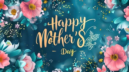 Wall Mural - A modern illustration of a happy mother's day, with paper flowers and letteron. The illustration can be used in the newsletter, brochures, postcards, tickets, advertisements, banners ai generated 