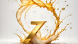 goldener Buchstabe Z umspült von einer dynamisch bewegten Welle aus flüssigem Gold edel und leuchtend als Hintergrund und Vorlage für Gestaltung  Symbol Logo 3D Metall