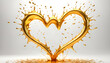 goldenes Herz aus dynamischen Spritzern und  Tropfen flüssigen Goldes, herzlicher Hintergrund Vorlage Symbol der Liebe Valentin Muttertag Dankeschön Verliebt Hochzeit Freundschaft 