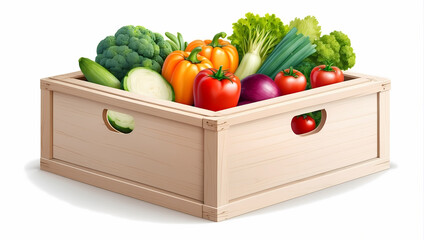 Wall Mural - Fresh vegetables in various containers: box, basket, and wooden box