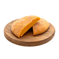 Wall Mural - front view of Bolo do Caco with Portuguese sweet potato bread, featuring flatbread made with sweet potatoes, isolated on a white transparent background