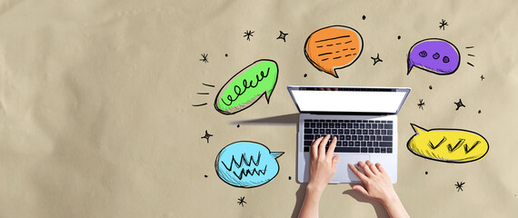 Poster - Speech bubbles and a laptop computer