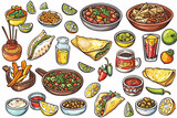 Fototapeta Kuchnia - Mexican food - selection of Mexican dishes on white background